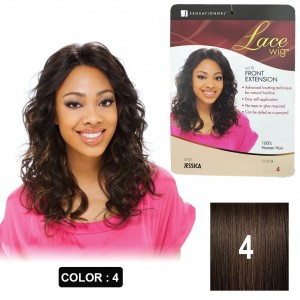 SENSATIONNEL LACE WIG WITH FRONT EXTENSION 100% HUMAN HAIR JESSICA COLOR 4...