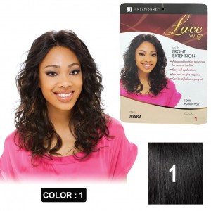 SENSATIONNEL LACE WIG WITH FRONT EXTENSION 100% HUMAN HAIR JESSICA COLOR 1...